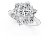 White gold Princess Diamond Cluster Halo Ring with Solitaire Band and Four-Prong Setting_20