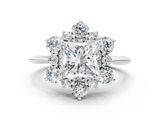 White gold Princess Diamond Cluster Halo Ring with Solitaire Band and Four-Prong Setting_20