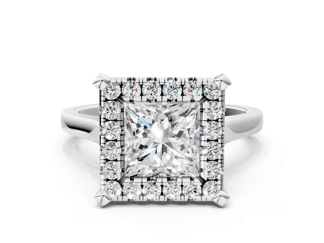 White gold Princess Diamond Cluster Halo Solitaire with Four-Prong Setting_77
