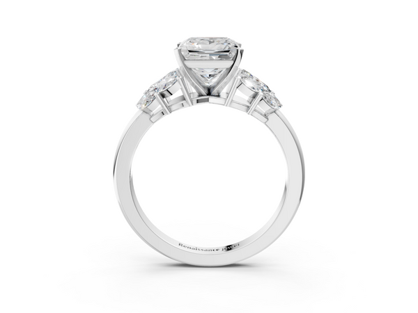 Platinum Princess Diamond Cluster Leaf Design Ring with Prong Setting