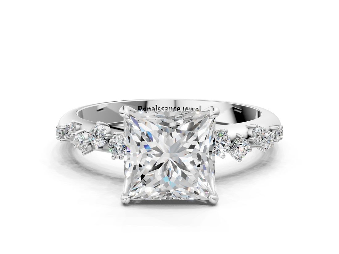 White gold Princess Diamond Cluster Prong-Set Solitaire Ring_62