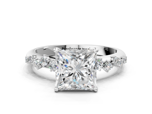 Platinum Princess Cut Solitaire Engagement Ring Setting with Graduated Scattered Round Accents