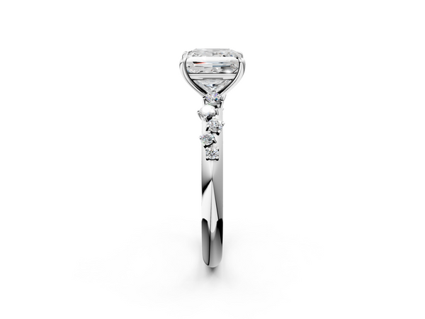 Platinum Princess Cut Solitaire Engagement Ring Setting with Graduated Scattered Round Accents