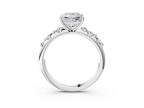Platinum Princess Cut Solitaire Engagement Ring Setting with Graduated Scattered Round Accents