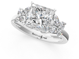 White gold Princess Diamond Floral Cluster Ring with Solitaire Band and Prong Setting_83