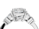 White gold Princess Diamond Floral Cluster Ring with Solitaire Band and Prong Setting_86