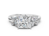 White gold Princess Diamond Floral Cluster Ring with Solitaire Band and Prong Setting_89