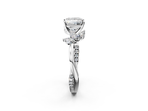 Platinum Princess Diamond Floral Vine Solitaire Engagement Ring