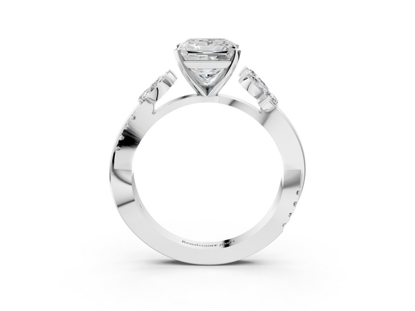 Platinum Princess Diamond Floral Vine Solitaire Engagement Ring