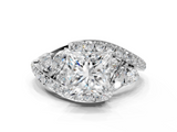 White gold Princess Diamond Halo Ring with Marquise and Pavé Band in Prong Setting_126