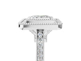 White gold Princess Diamond Halo Ring with Milgrain Frame and Pavé Band 5