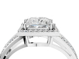 White gold Princess Diamond Halo Ring with Split Shank Pavé Band and Four-Prong Setting_10