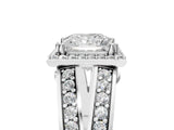 White gold Princess Diamond Halo Ring with Split Shank Pavé Band and Four-Prong Setting_11