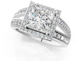 White gold Princess Diamond Halo Ring with Split Shank Pavé Band and Four-Prong Setting_7