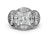 White gold Princess Diamond Milgrain Marquise Filigree Engagement Ring with Prong Setting_6
