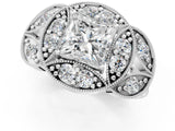White gold Princess Diamond Milgrain Marquise Filigree Engagement Ring with Prong Setting_7