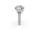 White gold Princess Diamond Milgrain Marquise Filigree Engagement Ring with Prong Setting_8