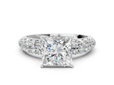 White gold Princess Diamond Pavé Band Solitaire Ring with Four-Prong Setting_48