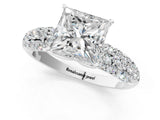 White gold Princess Diamond Pavé Band Solitaire Ring with Four-Prong Setting_49