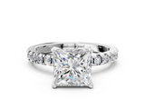 White gold Princess Diamond Pavé Band Solitaire with Four-Prong Setting_207