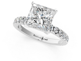 White gold Princess Diamond Pavé Band Solitaire with Four-Prong Setting_208