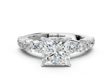 White gold Princess Diamond Pavé Band Solitaire with Four-Prong Setting_38