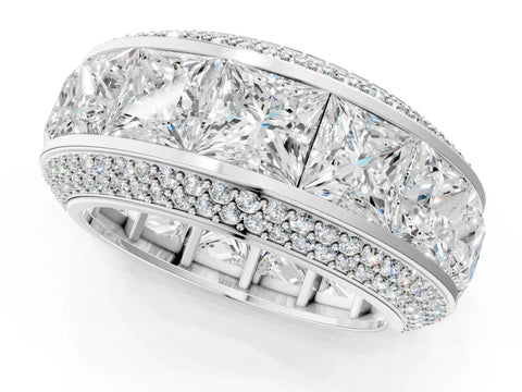 White gold Princess Diamond Pavé Mens Wedding Band with Round Diamond Accents_1