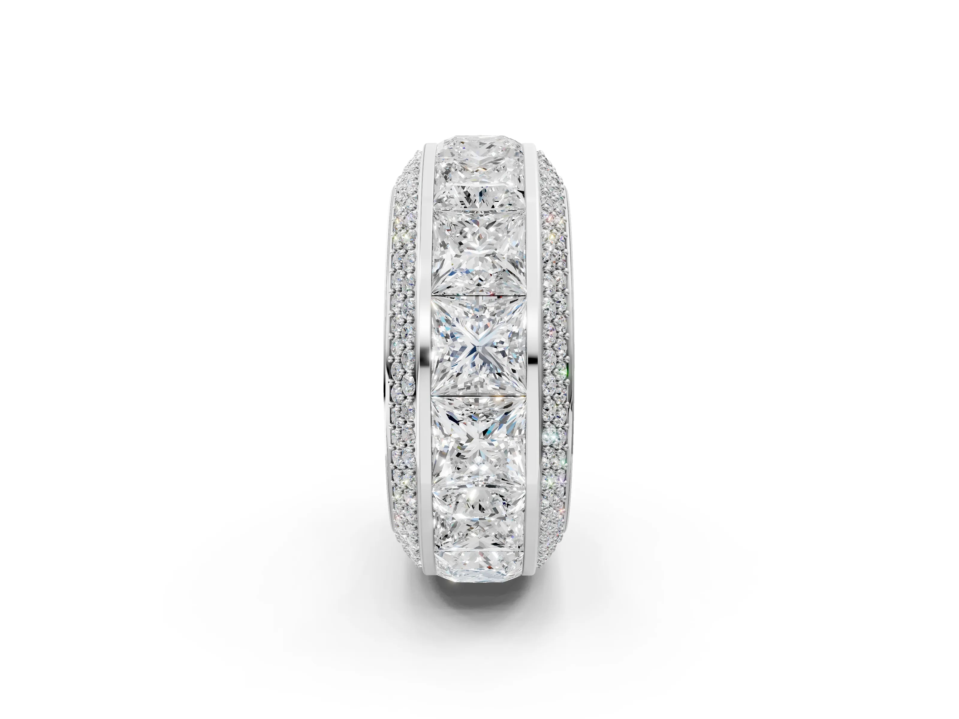 White gold Princess Diamond Pavé Mens Wedding Band with Round Diamond Accents_2