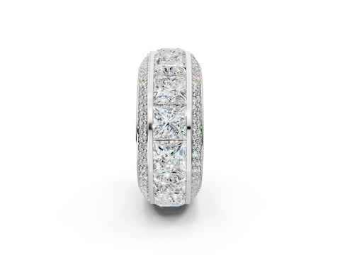 White gold Princess Diamond Pavé Mens Wedding Band with Round Diamond Accents_2