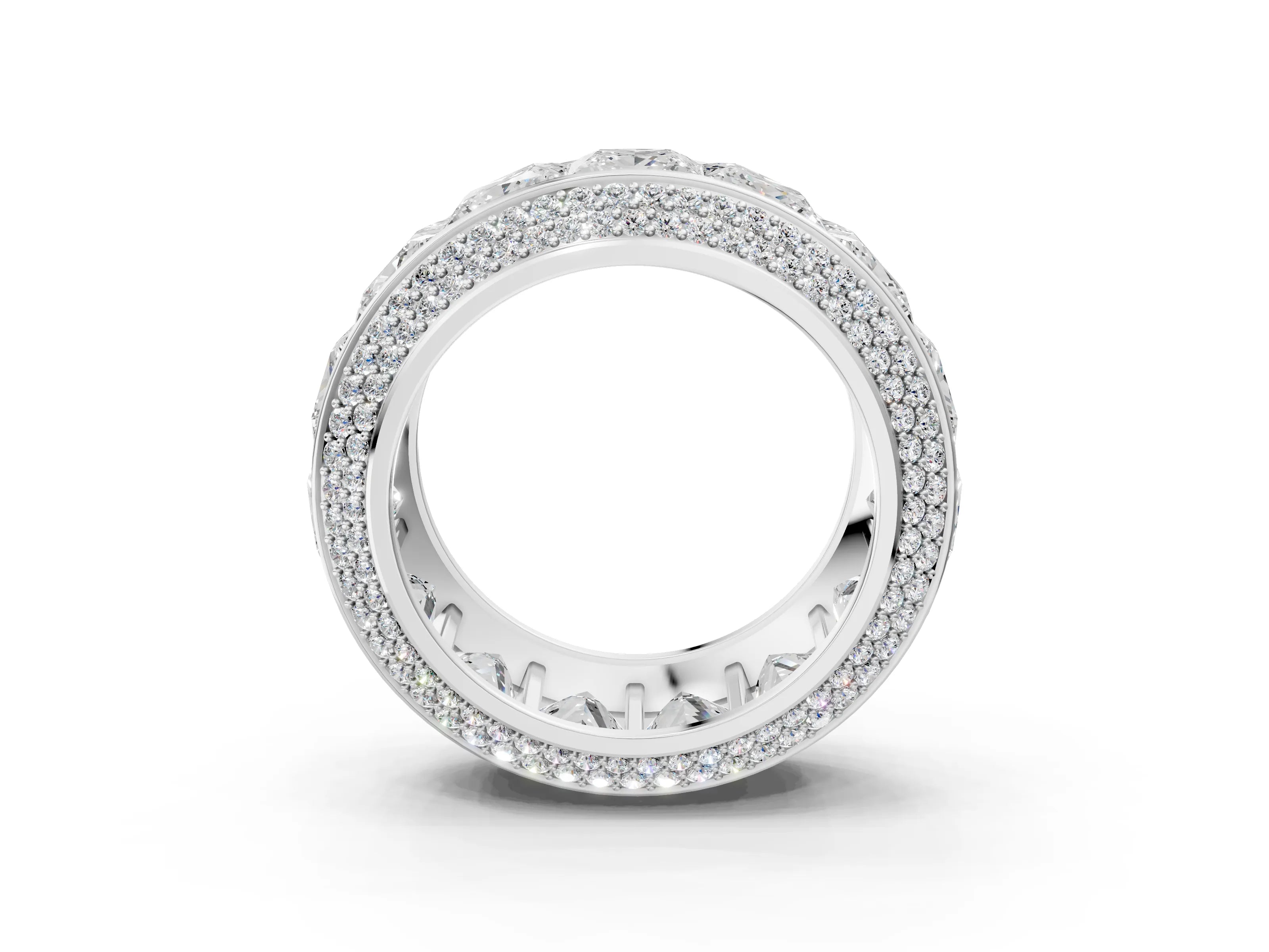 White gold Princess Diamond Pavé Mens Wedding Band with Round Diamond Accents_3