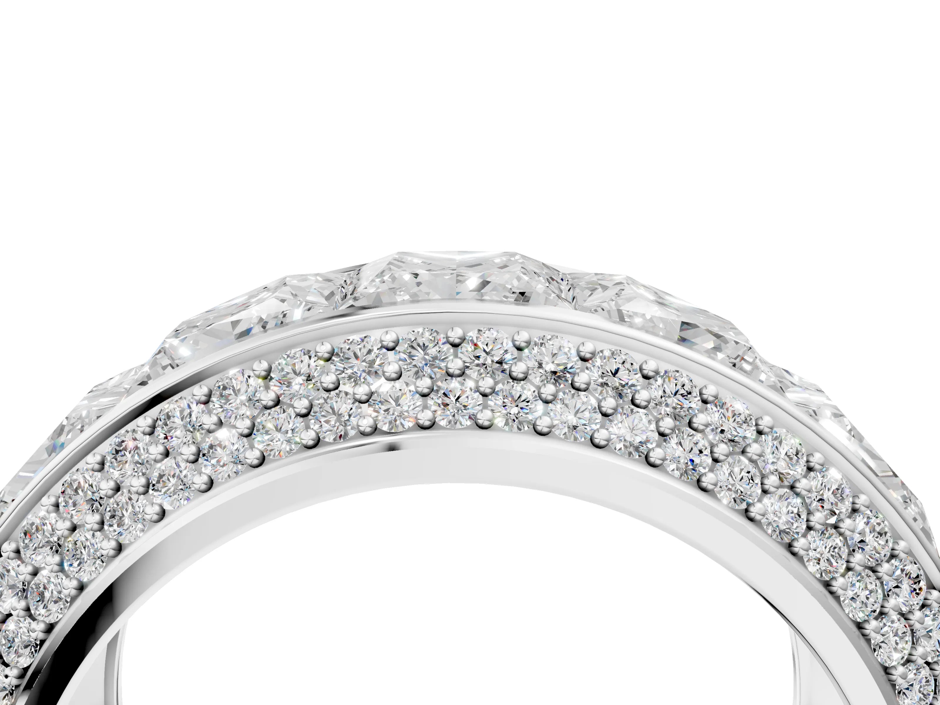 White gold Princess Diamond Pavé Mens Wedding Band with Round Diamond Accents_4