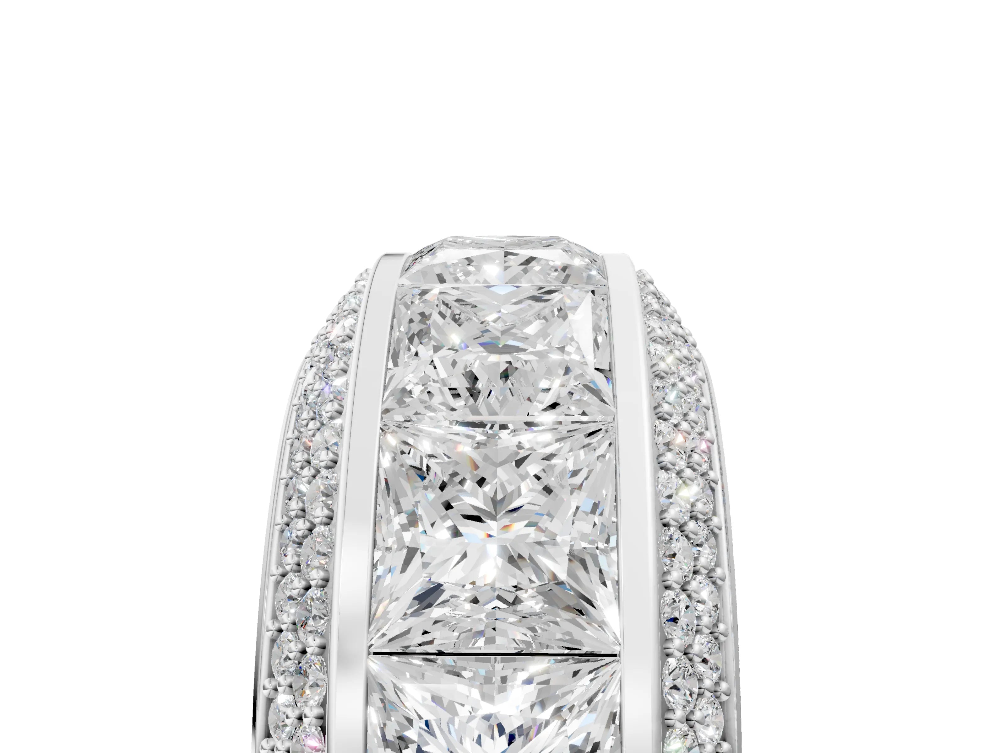 White gold Princess Diamond Pavé Mens Wedding Band with Round Diamond Accents_5