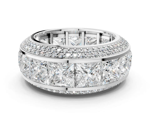 White gold Princess Diamond Pavé Mens Wedding Band with Round Diamond Accents