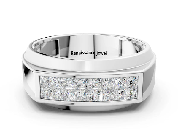 Platinum Princess Diamond Pavé Panel Mens Band