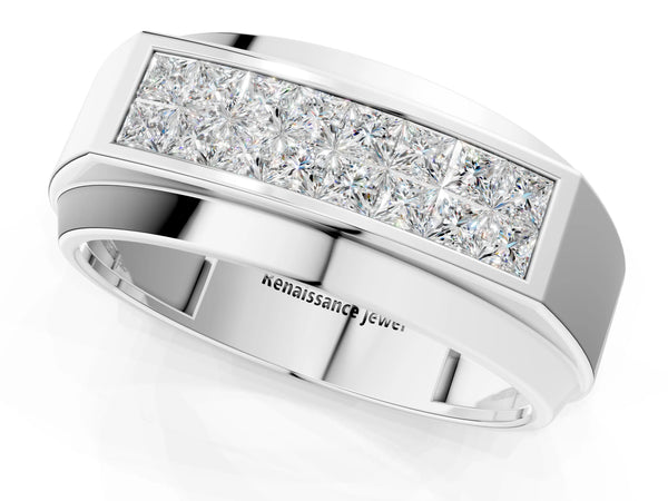 Silver Princess Diamond Pavé Panel Mens Band