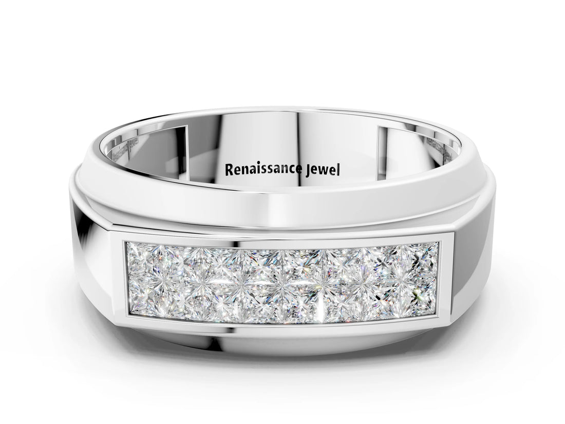 White gold Princess Diamond Pavé Panel Mens Band
