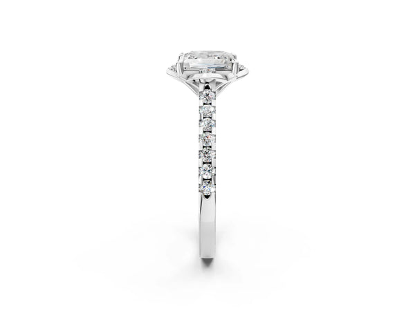 White Gold Princess Cut Floral Petal Pave Engagement Ring Setting