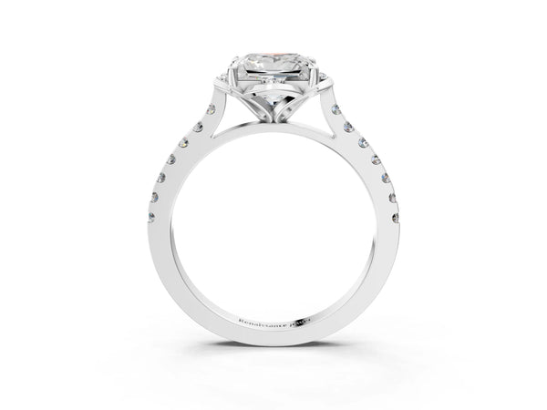 White Gold Princess Cut Floral Petal Pave Engagement Ring Setting
