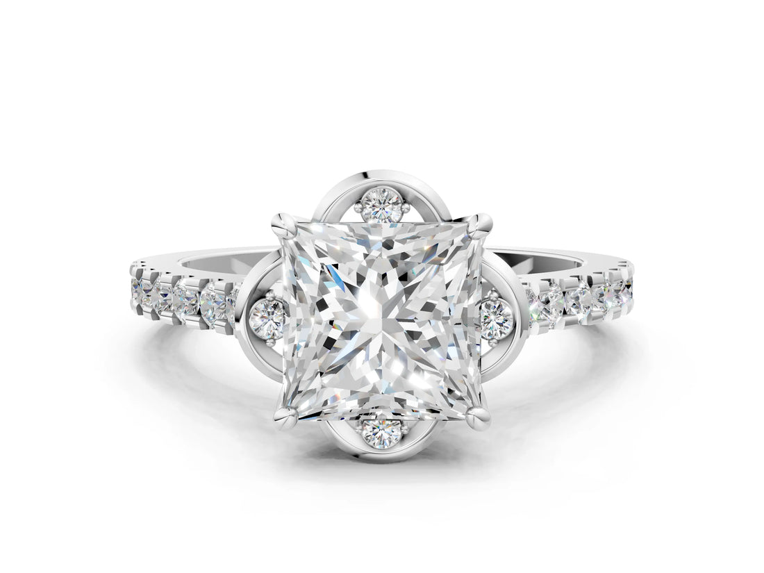 White gold Princess Diamond Pave Band with Floral Prong Setting_52