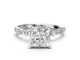 White gold Princess Diamond Prong Set Engagement Ring with Pave Band_187