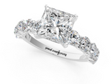 White gold Princess Diamond Prong Setting with Side Stones on a Pave Band_135