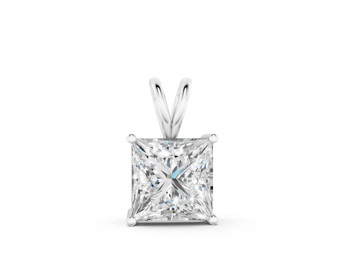 White gold Princess Diamond Solitaire Pendant with Four Prong Setting_7