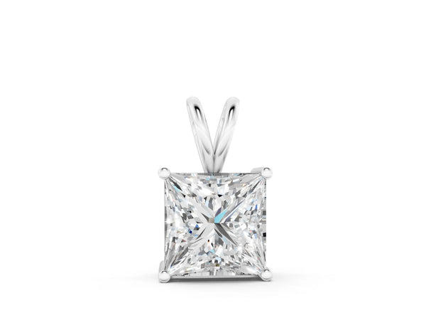 White gold Princess Diamond Solitaire Pendant with Four Prong Setting