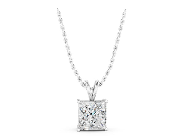 White gold Princess Diamond Solitaire Pendant with Four Prong Setting