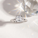 White gold Princess Diamond Solitaire Ring with Bezel Setting and Classic Band_6