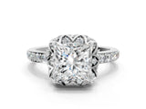 White gold Princess Diamond Solitaire Ring with Shared Prong Pavé Band_52