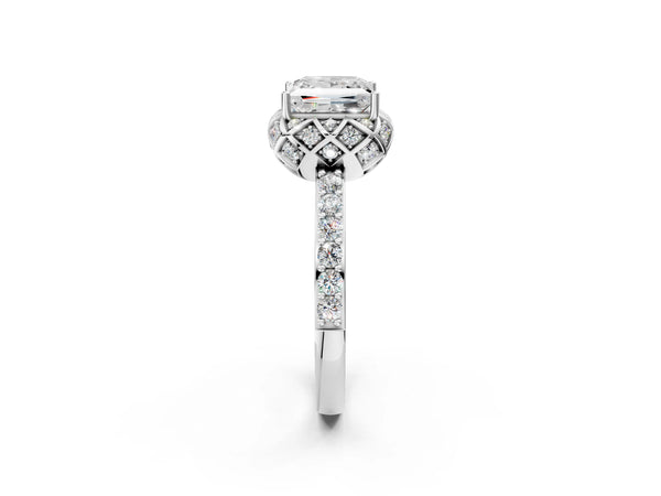 White gold Princess Diamond Solitaire Ring with Shared Prong Pavé Band