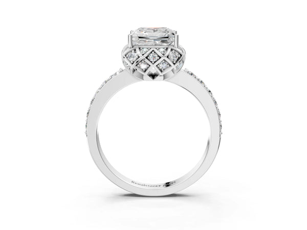 White gold Princess Diamond Solitaire Ring with Shared Prong Pavé Band