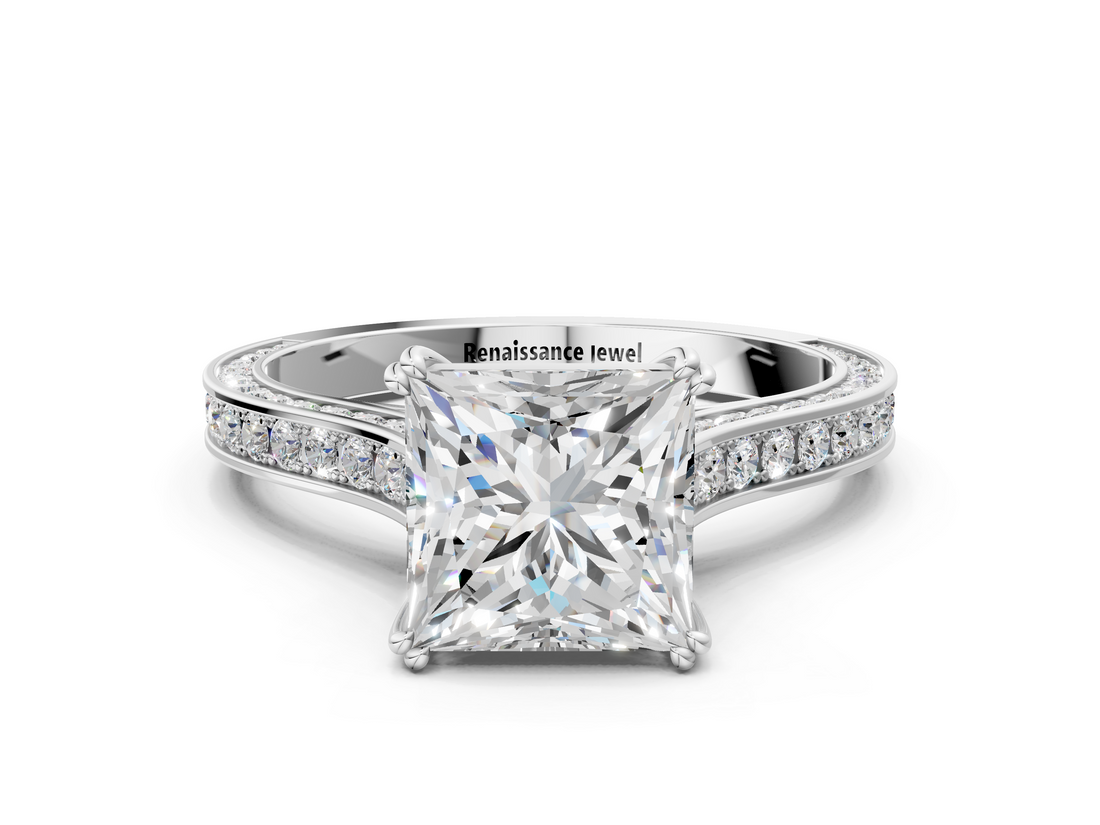 White gold Princess Diamond Solitaire with Pave Band and Six-Prong Setting_63