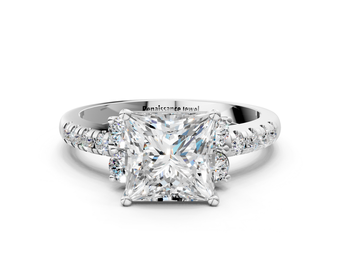 White gold Princess Diamond Three-Stone Pave Band with Four-Prong Setting_55